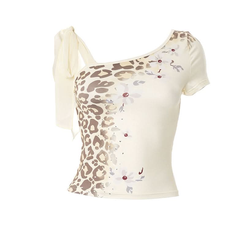 Irregular self tie short sleeve print top