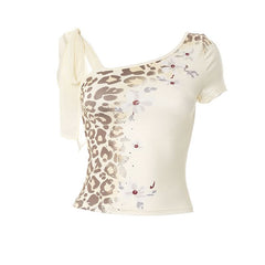 Irregular self tie short sleeve print top
