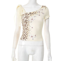 Irregular self tie short sleeve print top