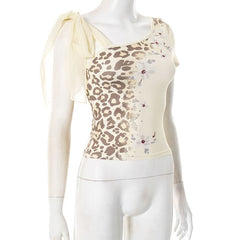 Irregular self tie short sleeve print top