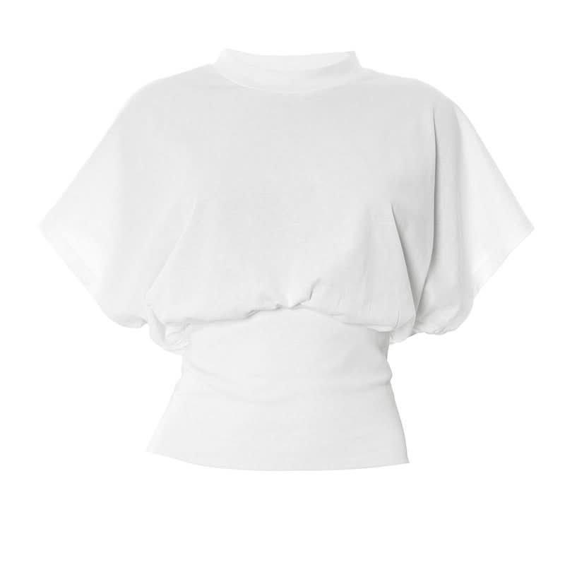 Crewneck short sleeve lace up ruched top