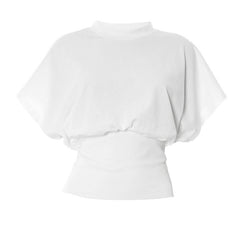Crewneck short sleeve lace up ruched top
