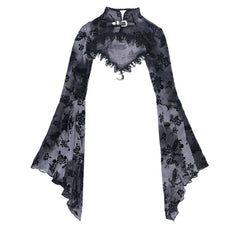 Long flared sleeve buckle print mesh top