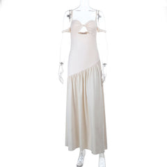 Hollow out ruched v neck cami cut out maxi dress