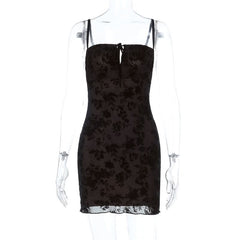 Square neck self tie hollow out print cami cut out mini dress