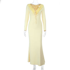 Ruffle v neck self tie long sleeve maxi dress