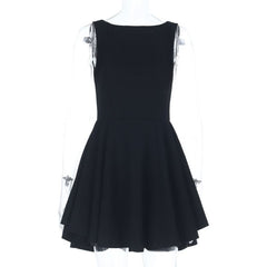 Crewneck zip-up backless solid mini dress