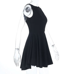 Crewneck zip-up backless solid mini dress