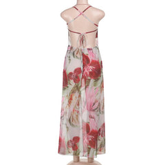 Cowl neck flower print slit self tie maxi dress
