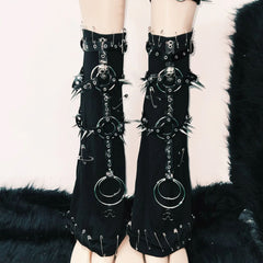 PU leather rivet applique hollow out o ring cut out top