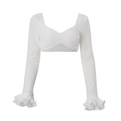 Long sleeve ruffle solid crop top