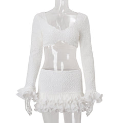 Long sleeve ruffle solid crop top