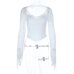 Long sleeve lace v neck corset top