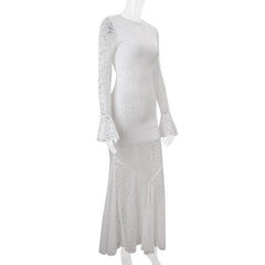 Long sleeve lace crewneck hollow out cut out maxi dress