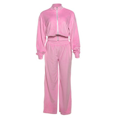 Long sleeve zip-up velvet high neck pant set