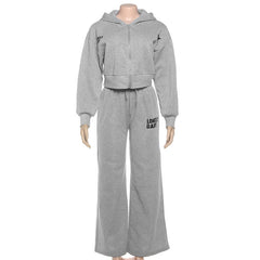 Hoodie zip-up long sleeve solid pant set