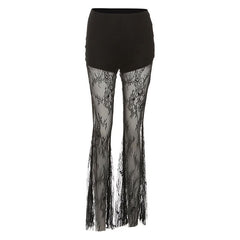 Lace patchwork solid high rise pant