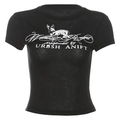 Short sleeve crewneck letter pattern top