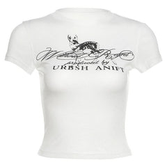 Short sleeve crewneck letter pattern top