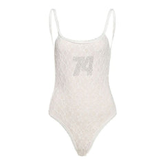 Lace u neck button beaded cami bodysuit