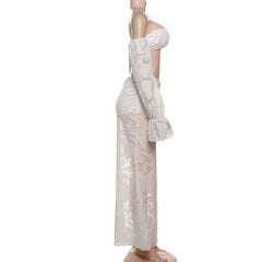 Long sleeve zip-up off shoulder tube maxi dress