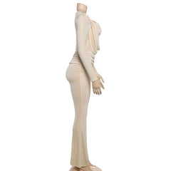 Ruched long sleeve solid hollow out jumpsuit