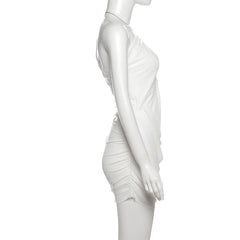 Metal chain hollow out irregular mesh cut out mini dress