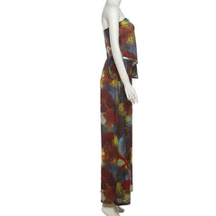 Flower print irregular tube pant set