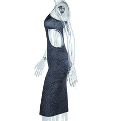Hollow out self tie print cami cut out maxi dress