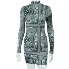 Long sleeve high neck contrast mini dress