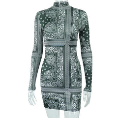 Long sleeve high neck contrast mini dress
