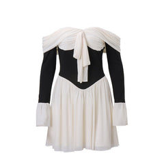 Long sleeve off shoulder ruched mini dress