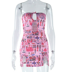 Hollow out bowknot abstract tube cut out mini dress