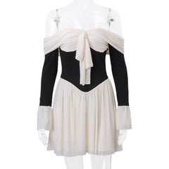 Long sleeve off shoulder ruched mini dress