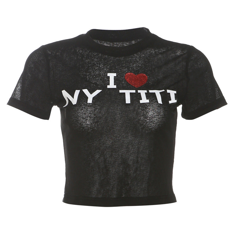 Short sleeve letter print crewneck top