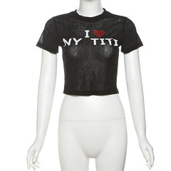 Short sleeve letter print crewneck top