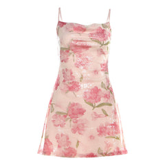 Flower print glitter cami mini dress