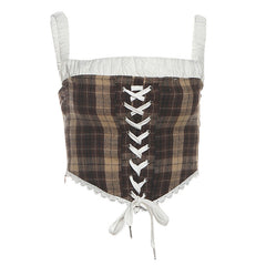Plaid lace up zip-up cami top
