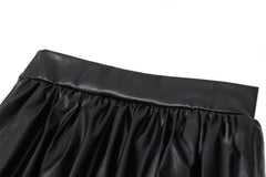 PU leather lace hem mini skirt