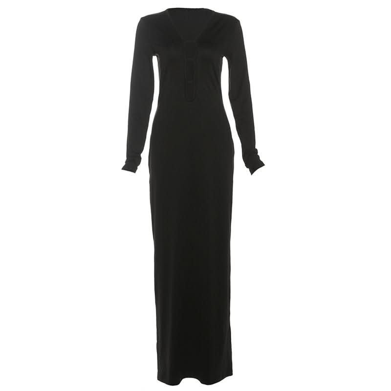 Long sleeve hollow out v neck solid cut out maxi dress