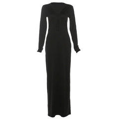Long sleeve hollow out v neck solid cut out maxi dress