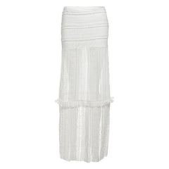 Lace ruffle solid hollow out cut out maxi skirt