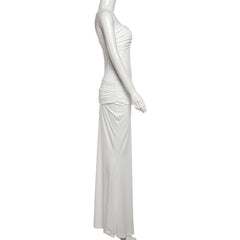 Ruched button backless tube maxi skirt set