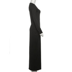 Long sleeve hollow out v neck solid cut out maxi dress