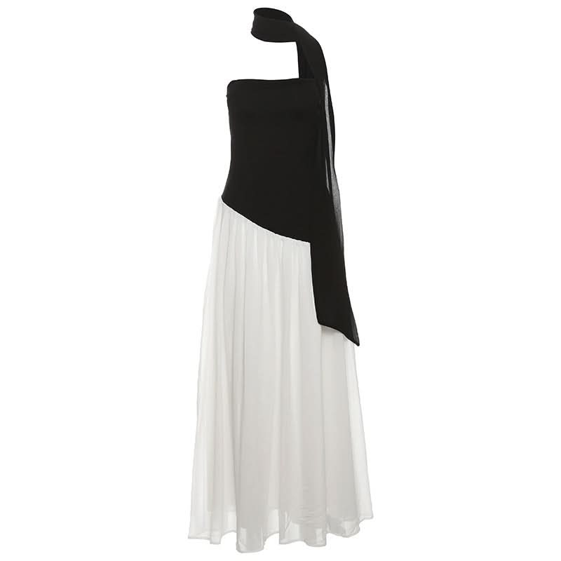Ruched irregular backless tube maxi dress