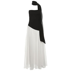 Ruched irregular backless tube maxi dress