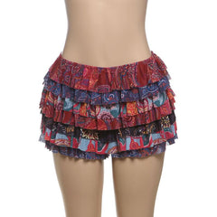 Ruffle print A line contrast mini skirt