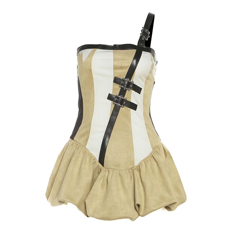Irregular one shoulder ruched buckle mini dress