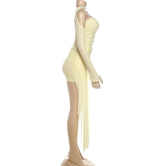 Mesh ruched gloves backless tube mini dress