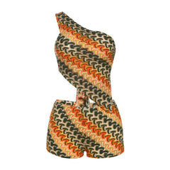 One shoulder self tie knitted irregular pant set